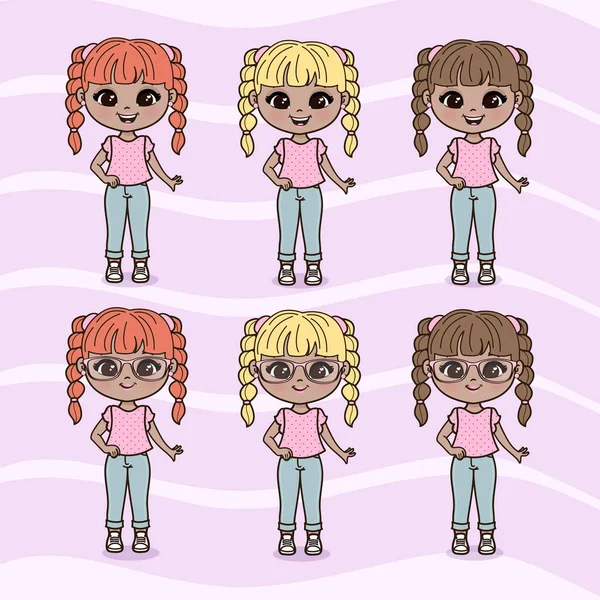 Cute Little Girls Illustration - Stok Vektor