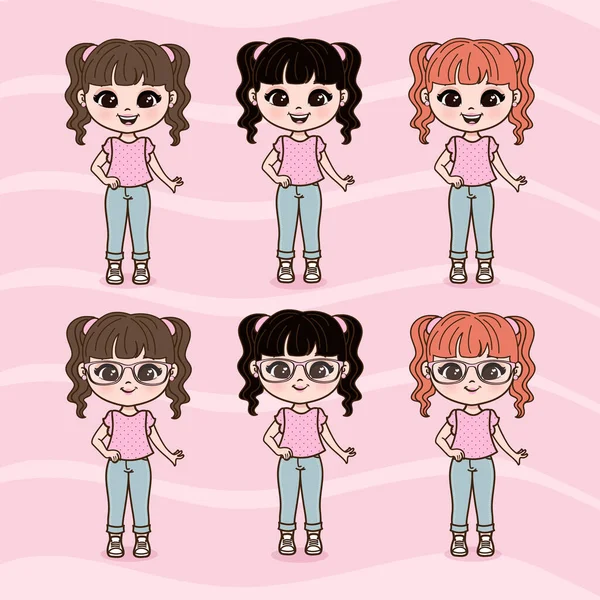 Cute Little Girls Ilustracji — Wektor stockowy
