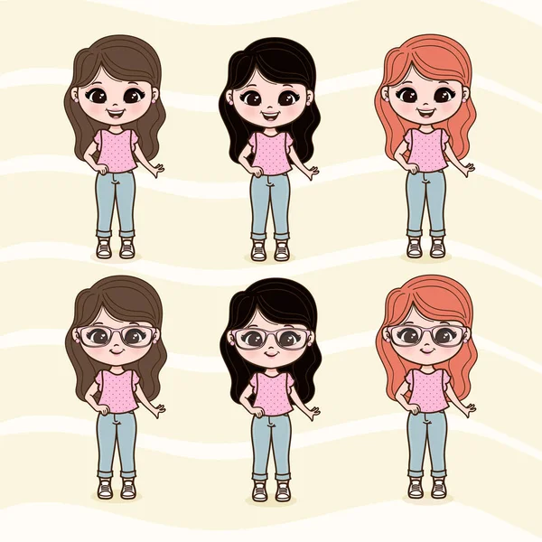 Lindas Niñas Ilustración — Vector de stock