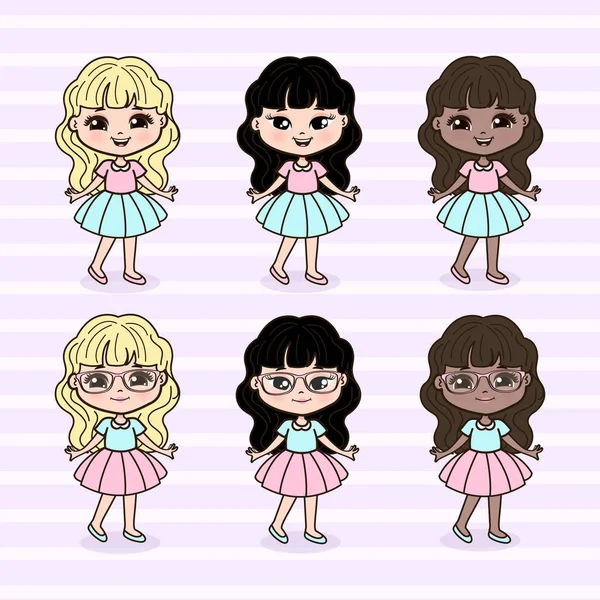 Cute Little Girls Illustration - Stok Vektor