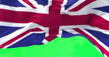 Birleşik Krallık bayrağının rüzgarda dalgalanan ayrıntıları yeşil bir arka planda izole edildi. Brexit 'ten sonra finans ve ekonomi. Yeşil ekranda krom anahtar.