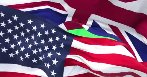 Las Banderas Los Estados Unidos Reino Unido Ondeando Viento Relaciones — Vídeo de stock