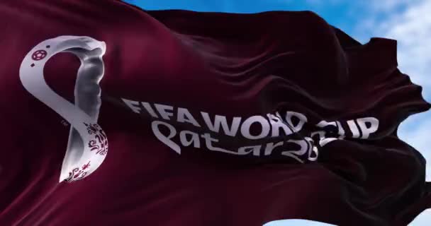 Doha Qatar Oktober 2021 Bendera Dengan Logo Piala Dunia Fifa — Stok Video