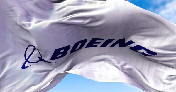 Chicago Usa Juli 2021 Weiße Flagge Mit Dem Boeing Logo — Stockfoto