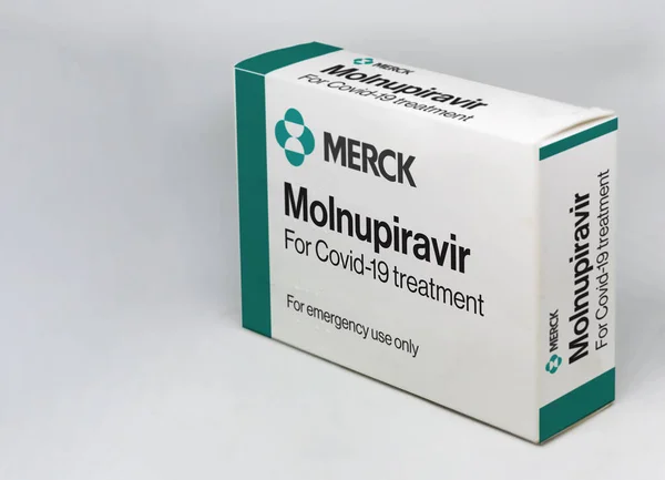 New York Usa October 2021 Merck Covid Molnupiravir Treatment Box — Stock Photo, Image