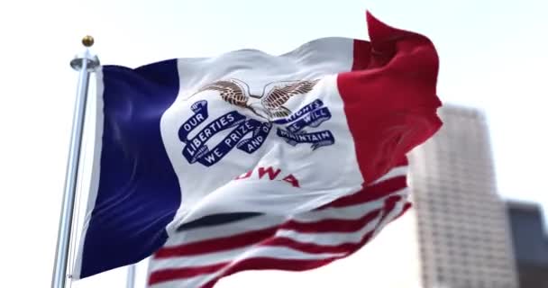 Flag State Iowa Waving Wind American Stars Stripes Flag Blurred — Stock Video