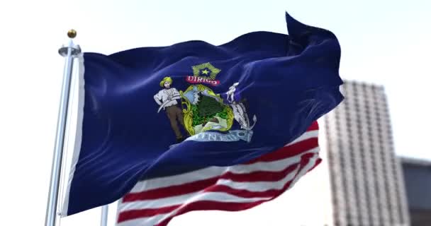 Die Flagge Des Bundesstaates Maine Weht Wind Die Amerikanische Flagge — Stockvideo