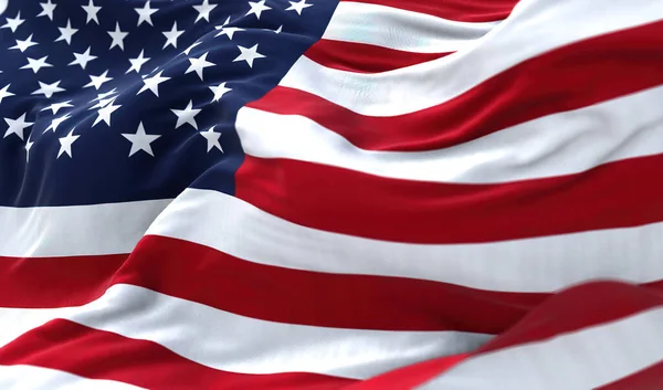 Bliska Widok Amerykańskiej Flagi Machającej Wietrze Wybiórcze Skupienie Demokracja Niepodległość — Zdjęcie stockowe