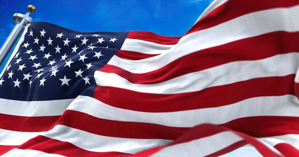 Close View American Flag Waving Wind Selective Focus Democracy Independence — Stock Photo, Image