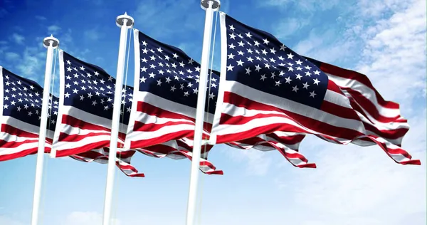 Чотири Прапори Сполучених Штатів Америки Махають Вітром Задньому Плані Чисте — стокове фото