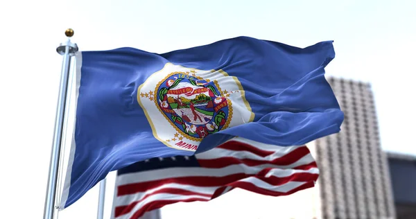 Bandiera Dello Stato Americano Del Minnesota Che Sventola Vento Con — Foto Stock