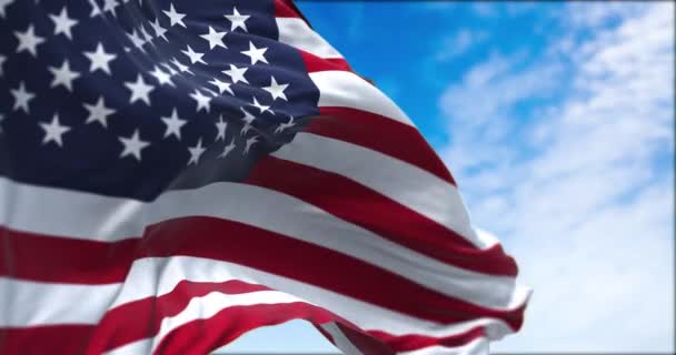 National Flag United States America Waving Wind Clear Day Flag — Vídeo de Stock