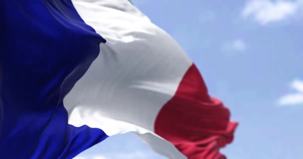 Detail National Flag France Waving Wind Clear Day Democracy Politics — Stock video