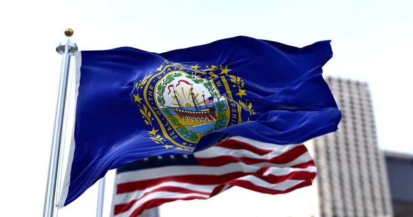 Flag State New Hampshire Waving Wind American Flag Blurred Background — Stock Photo, Image