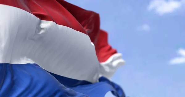 Detail National Flag Netherlands Waving Wind Clear Day Democracy Politics — Stock Photo, Image