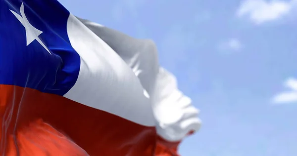 Detailed Close National Flag Chile Waving Wind Clear Day Democracy — Stock fotografie