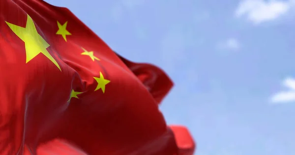 Detailed Close National Flag China Waving Wind Clear Day Democracy — Stockfoto