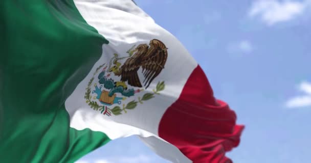 Detalhe Perto Bandeira Nacional México Acenando Vento Dia Claro Democracia — Vídeo de Stock