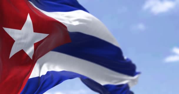 Detailed Close National Flag Cuba Waving Wind Clear Day Democracy — Video Stock