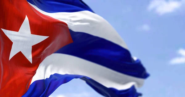 Detailed Close National Flag Cuba Waving Wind Clear Day Democracy — Stock Photo, Image