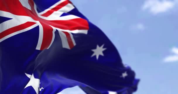 Detailed Close National Flag Australia Waving Wind Clear Day Democracy — Vídeo de stock