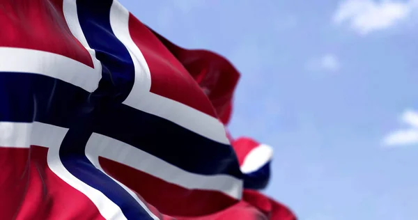 Detalj Norges Flagga Som Vinkar Vinden Klar Dag Demokrati Och — Stockfoto