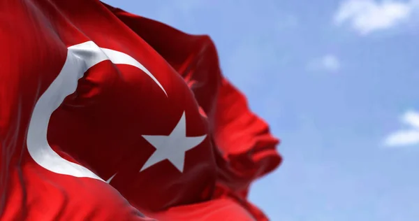 Detal Flagi Narodowej Turcji Machający Wietrze Pogodny Dzień Demokracja Polityka — Zdjęcie stockowe