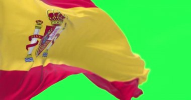 İspanya 'nın ulusal bayrağı rüzgârda dalgalanırken yeşil ekranda izole edildi. Seçici odaklanma. Gerçekçi 3 boyutlu kusursuz animasyon. Avrupa ülkesi. Seçici odaklanma. Krom anahtar. Döngü Yavaş çekim 