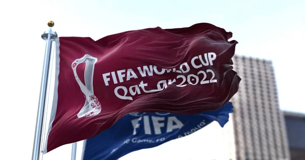 Ντόχα Κατάρ Ιανουάριος 2022 Σημαίες Λογότυπο Του Παγκοσμίου Κυπέλλου Fifa — Φωτογραφία Αρχείου