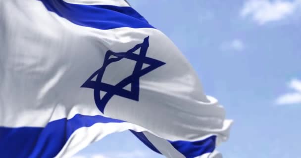 Detalhe Bandeira Nacional Israel Acenando Vento Dia Claro Democracia Política — Vídeo de Stock