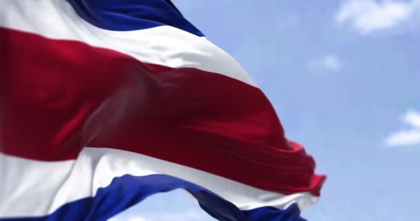 Détail Drapeau National Costa Rica Agitant Dans Vent Par Temps — Video