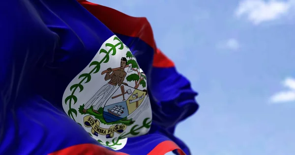 Detalhe Bandeira Nacional Belize Acenando Vento Dia Claro Democracia Política — Fotografia de Stock