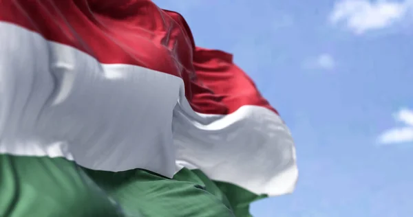 Detail National Flag Hungary Waving Wind Clear Day Democracy Politics — Stock Photo, Image
