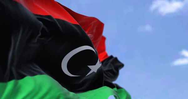 Detalle Bandera Nacional Libia Ondeando Viento Día Claro Patriotismo País — Foto de Stock