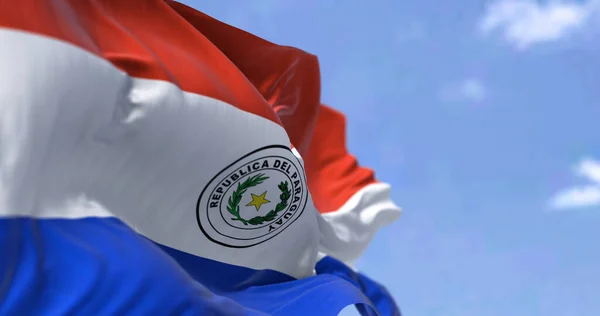 Detail National Flag Paraguay Waving Wind Clear Day Democracy Politics — Stock Photo, Image
