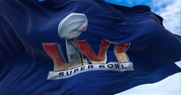 Inglewood Usa Leden 2022 Vlajka Logem Lvi Super Bowl Vlnící — Stock fotografie