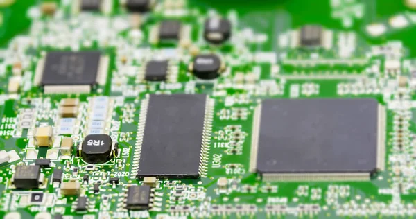 Mikroprocesorová Deska Tištěných Obvodů Mikrotechnologie Mikročip Elektronické Komponenty Vodiče — Stock fotografie
