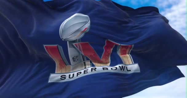 Inglewood Usa Ocak 2022 Lvi Super Bowl Logosu Rüzgarda Sallanan — Stok video
