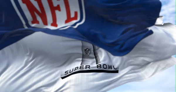 Inglewood Eua Janeiro 2022 Bandeira Com Logotipo Super Bowl Acenando — Fotografia de Stock