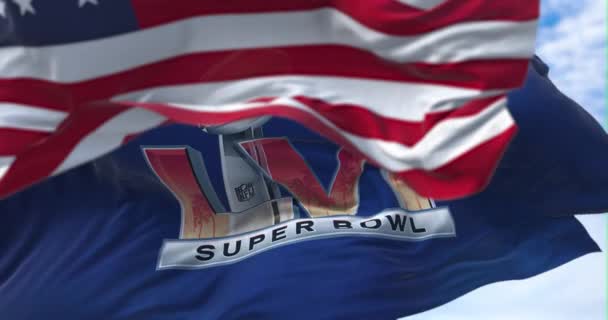 Inglewood Usa January 2022 Flag 56Th Super Bowl Waving Wind — Stock Video