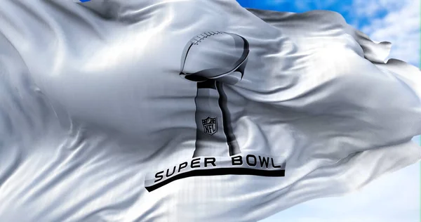 Inglewood Eua Janeiro 2022 Bandeira Super Bowl Acenando Vento Super — Fotografia de Stock