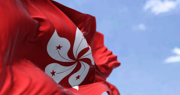 Detalje Det Civile Flag Hongkong Vinker Vinden Klar Dag Selektiv - Stock-foto