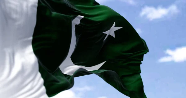 Detalle Bandera Nacional Pakistán Ondeando Viento Día Claro Democracia Política — Foto de Stock