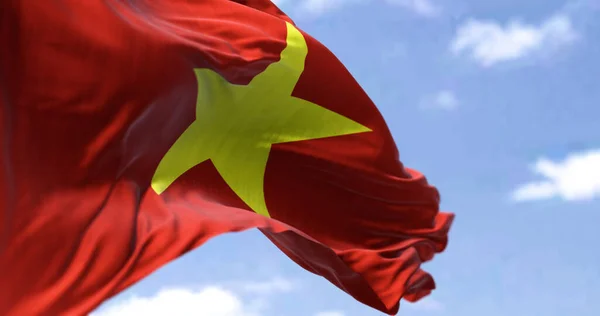 Detail Van Nationale Vlag Van Vietnam Wapperend Wind Een Heldere — Stockfoto
