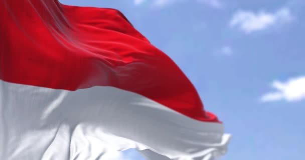 Detail Indonéské Národní Vlajky Vlnící Větru Jasného Dne Demokracie Politika — Stock video