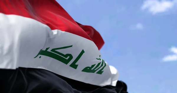 Detalle Bandera Nacional Irak Ondeando Viento Día Claro Democracia Política — Foto de Stock