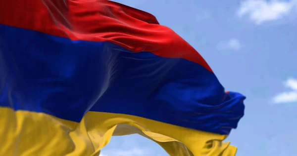 Деталь Государственного Флага Армении Размахивающего Ветром Ясный День Армения Является — стоковое фото