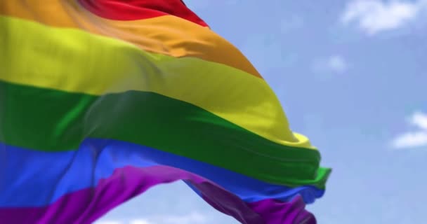 Die Regenbogenfahne Weht Einem Klaren Tag Wind Symbol Für Lesbische — Stockvideo