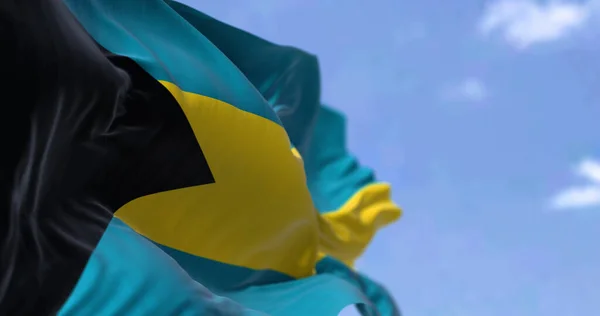 Detalle Bandera Nacional Las Bahamas Ondeando Viento Día Claro Bahamas —  Fotos de Stock