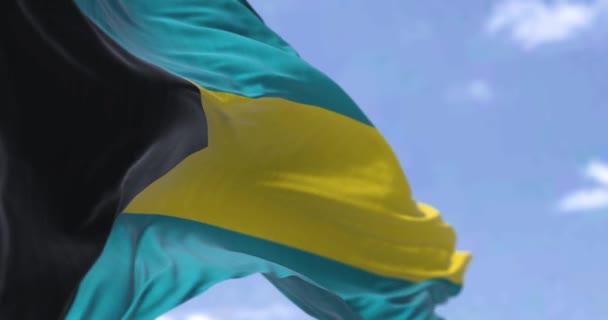 Detalj Den Nationella Flaggan Bahamas Vinka Vinden Klar Dag Bahamas — Stockvideo